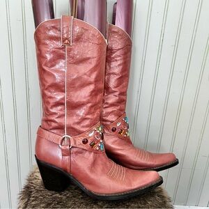 Belle Laredo Genuine Leather Cowboy Boots with Gems Mauve Pink Size 8.5